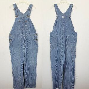Vtg Lee Union Made USA Overalls Bib Railroad Stripe Carpenter Waist 50 Sz 50x30